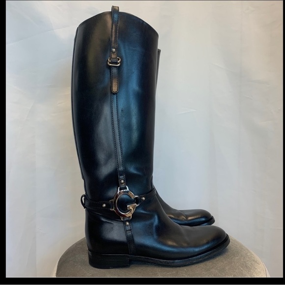 GUCCI Black Charlotte Flat Riding Boot Sz 38.5 equestrian - Picture 2 of 16